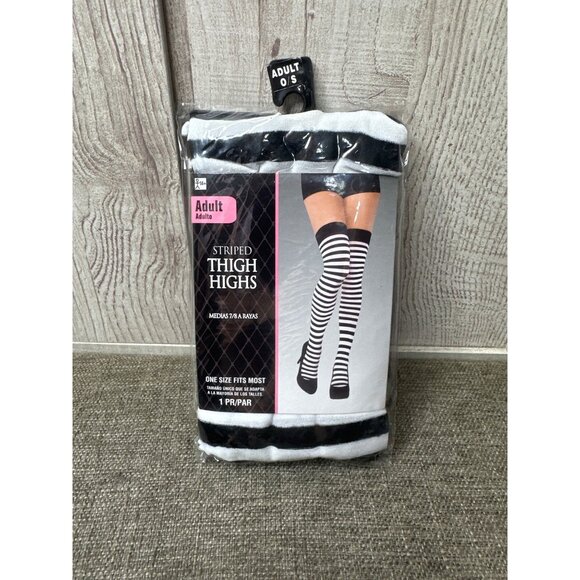 Striped Thigh Highs Tights Black & White Adult 0S One Pair Costume - Picture 1 of 2